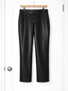 J. Crew Kate’s Straight Black Faux-Leather Trousers Sz 14